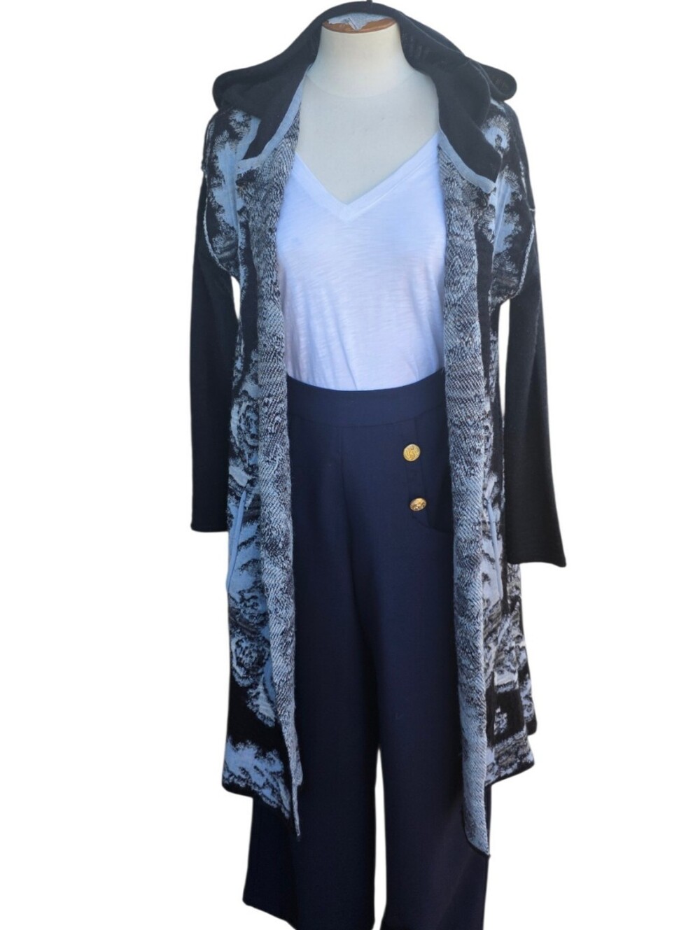 Free People After the Storm Hooded Sweater Duster Cardigan Womens XS Wool Blend